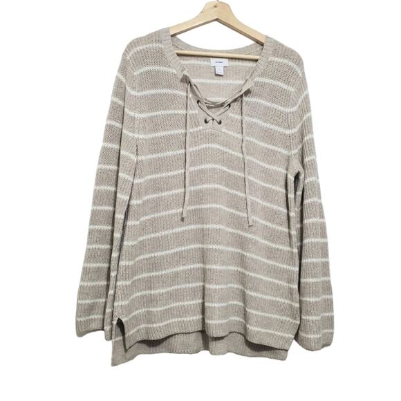 Old Navy | Flare Sleeve Drawstring Lace Up Neck Knit Sweater - Picture 1 of 7